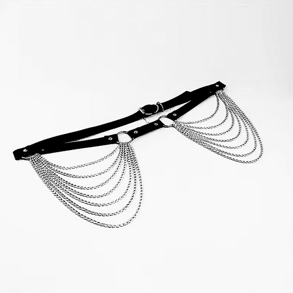 Black faux leather sexy body chain belt - Picture 16 of 16